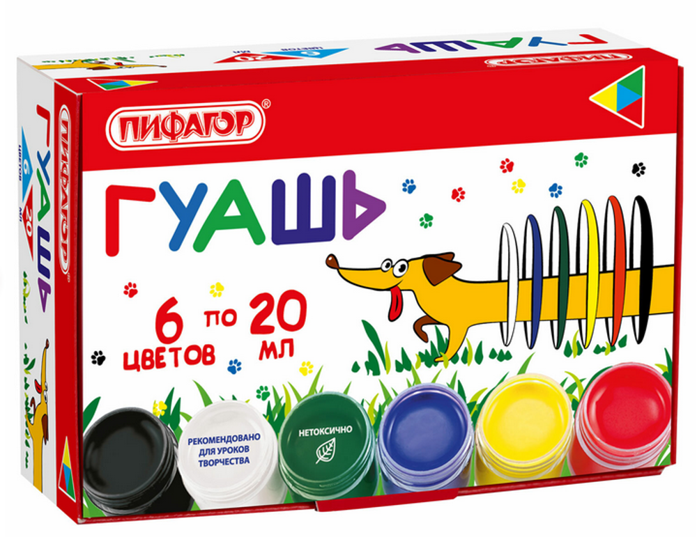Гуашь 6цв. по 20мл. "Веселая такса" (Пифагор)