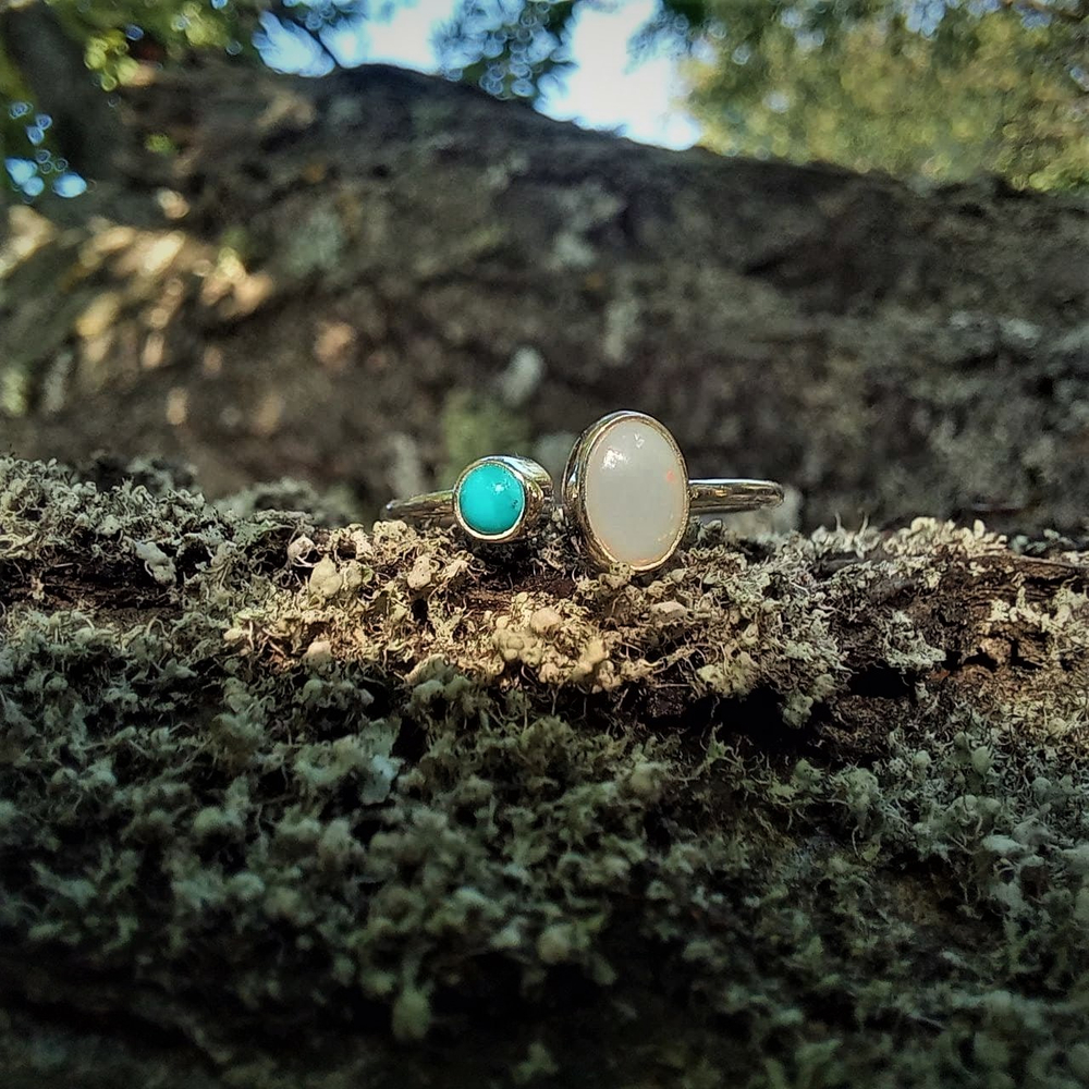 Кольцо СПУТНИК, серебро/опал/бирюза
