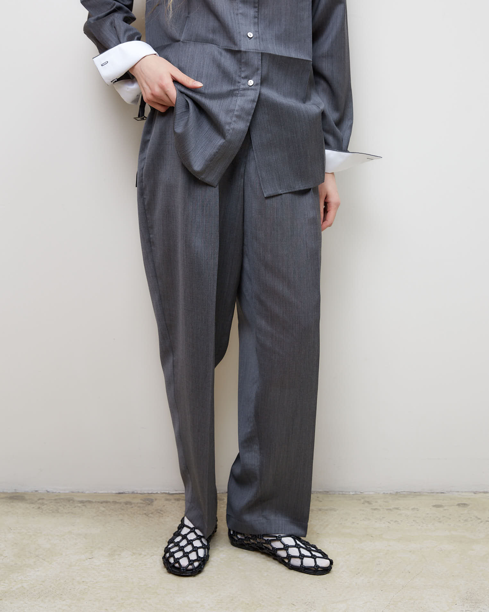 Брюки из шерсти и шелка Диор серый