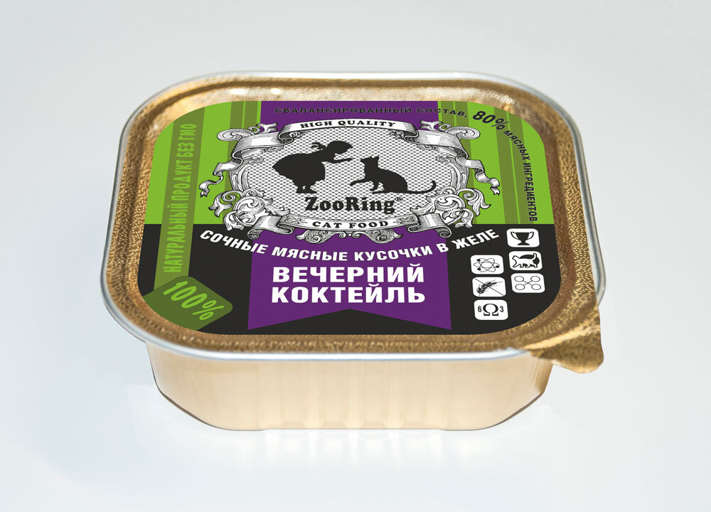 Консервы ZooRing для кошек кусочки в желе Вечерний коктейль, 100 гр