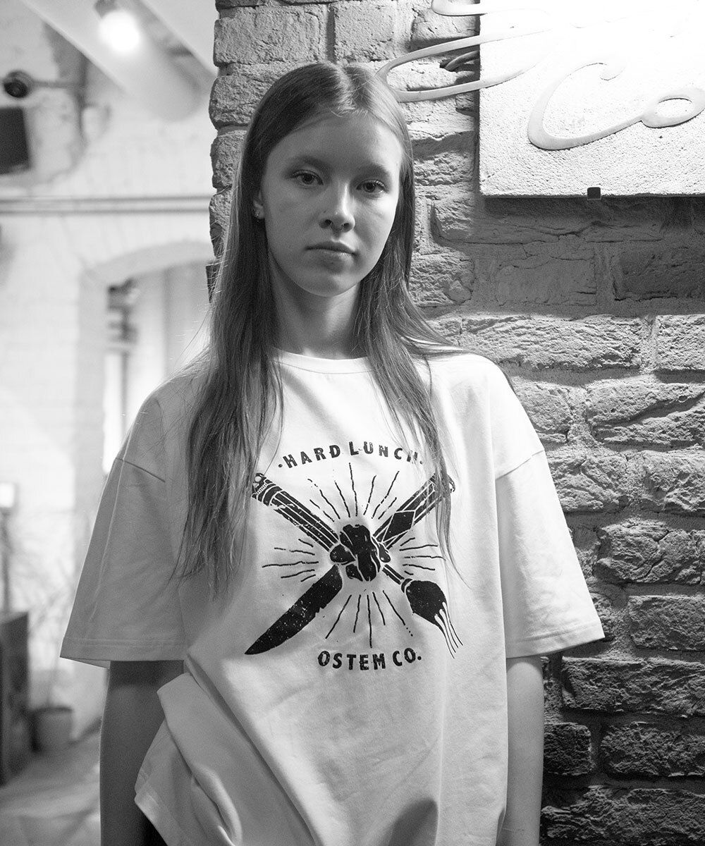 Футболка Hardlunch оверсайз Fork and Knife белая