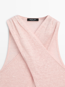 Massimo Dutti Топ из смесового льна на запáхе, светло-розовый