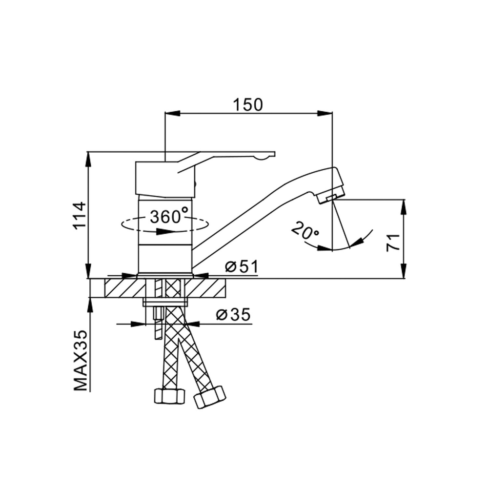 Смеситель для кухни 40к F4563 FRAP (кор. плоск. пов. излив, хром, п/шпильку, латунь)