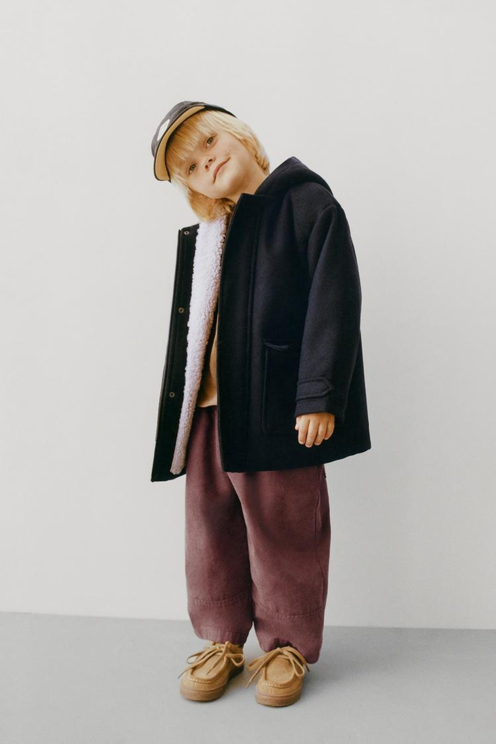 ZARA ПАЛЬТО С ПОДКЛАДКОЙ ИЗ ИСКУССТВЕННОЙ ОВЧИНЫ, МОРСКОЙ СИНИЙ