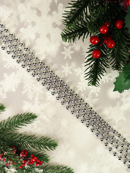 Бусы декоративные 1,8м, пластик, в индивид. упаковке, серебро