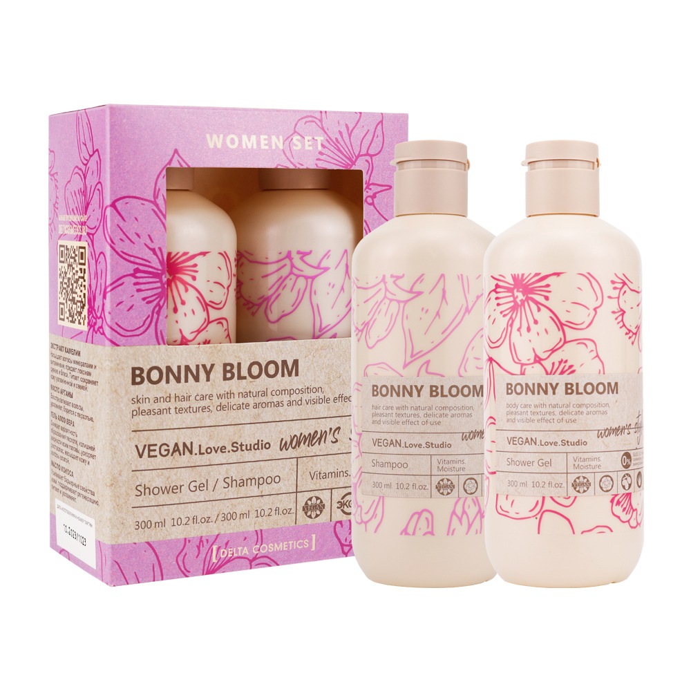 Косметический набор для жен. VEGAN.Love.Studio «BONNY BLOOM» (гель для душа 300 мл + шампунь 300 мл)