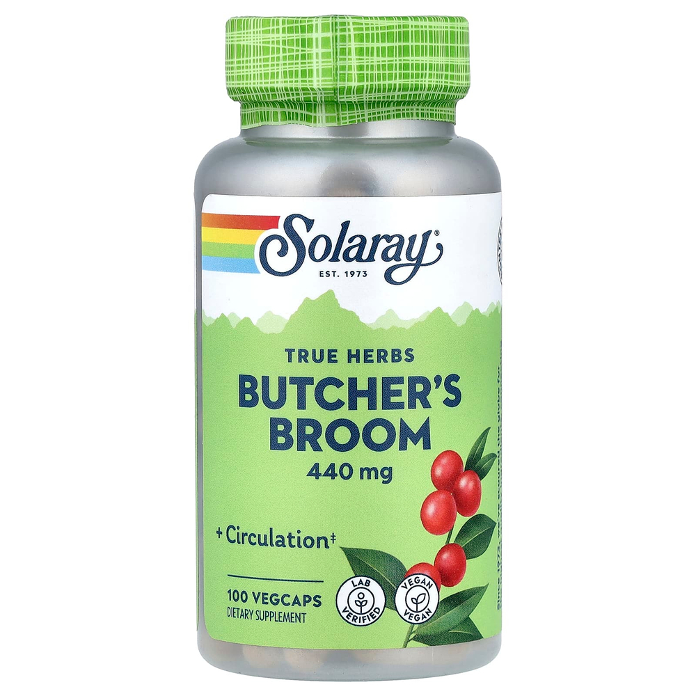 Solaray, True Herbs, Butcher's Broom, 440 мг, 100 вегетарианских капсул