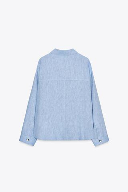 ZARA ЛЬНЯНАЯ КУРТКА-РУБАШКА, ГОЛУБОЙ