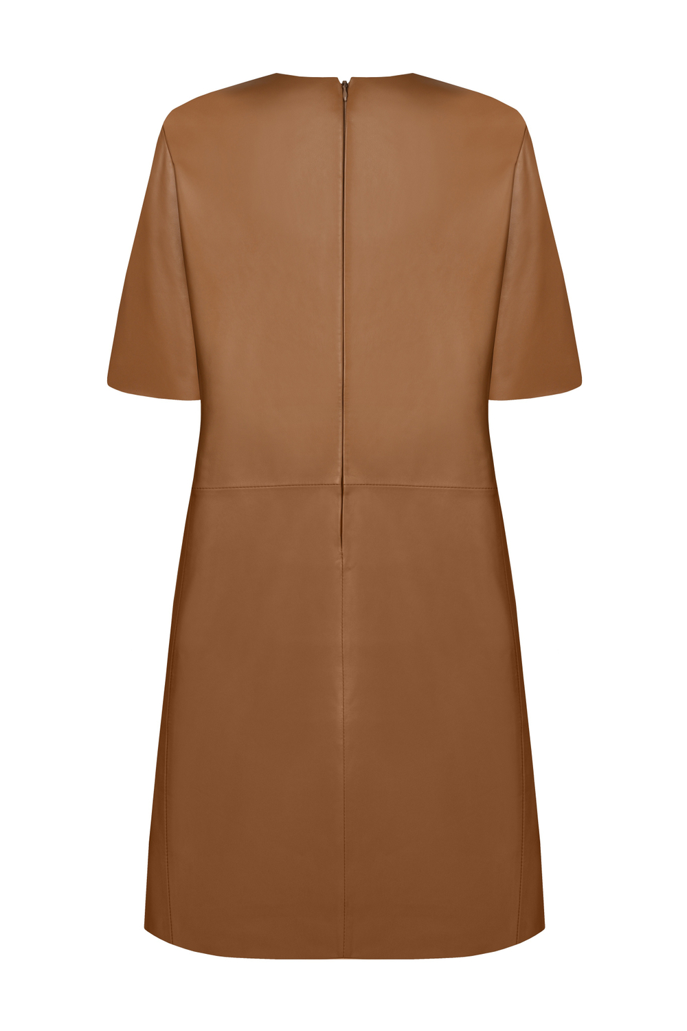 Бежевое кожаное платье