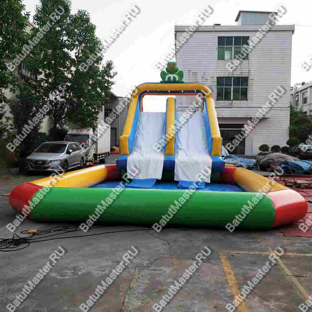 Надувной водный батут с бассейном «Весёлый спуск», 13,5*5*5 м
