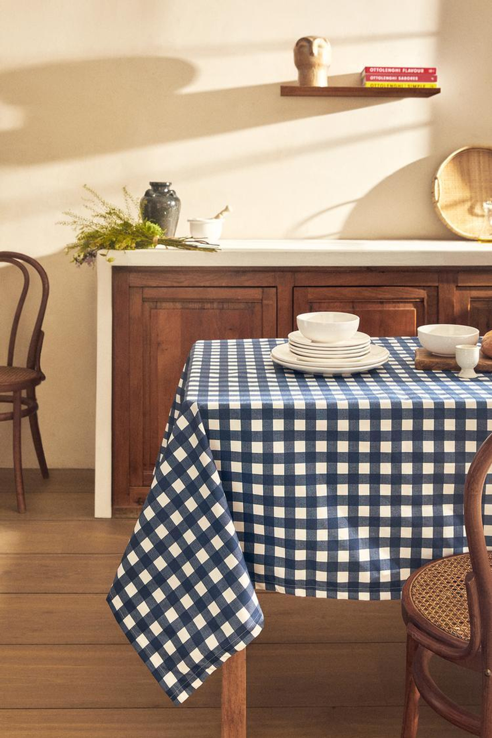 ZARA HOME СКАТЕРТЬ В КЛЕТКУ С ПОЛИМЕРНЫМ ПОКРЫТИЕМ,  СИНИЙ