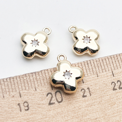 Подвеска Цветок (двухсторонняя!), цвет золото, фианит, размер 13*11 мм, цена за 1 шт