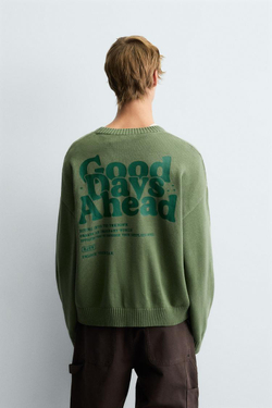 ZARA ДЖЕМПЕР BOXY FIT С ПРИНТАМИ, ЗЕЛЕНЫЙ