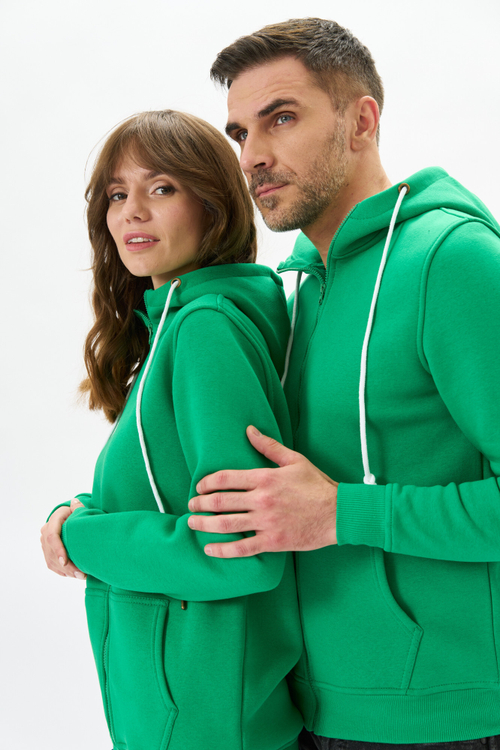 Худи на молнии ПРЕМИУМ зеленая с начесом/без начеса