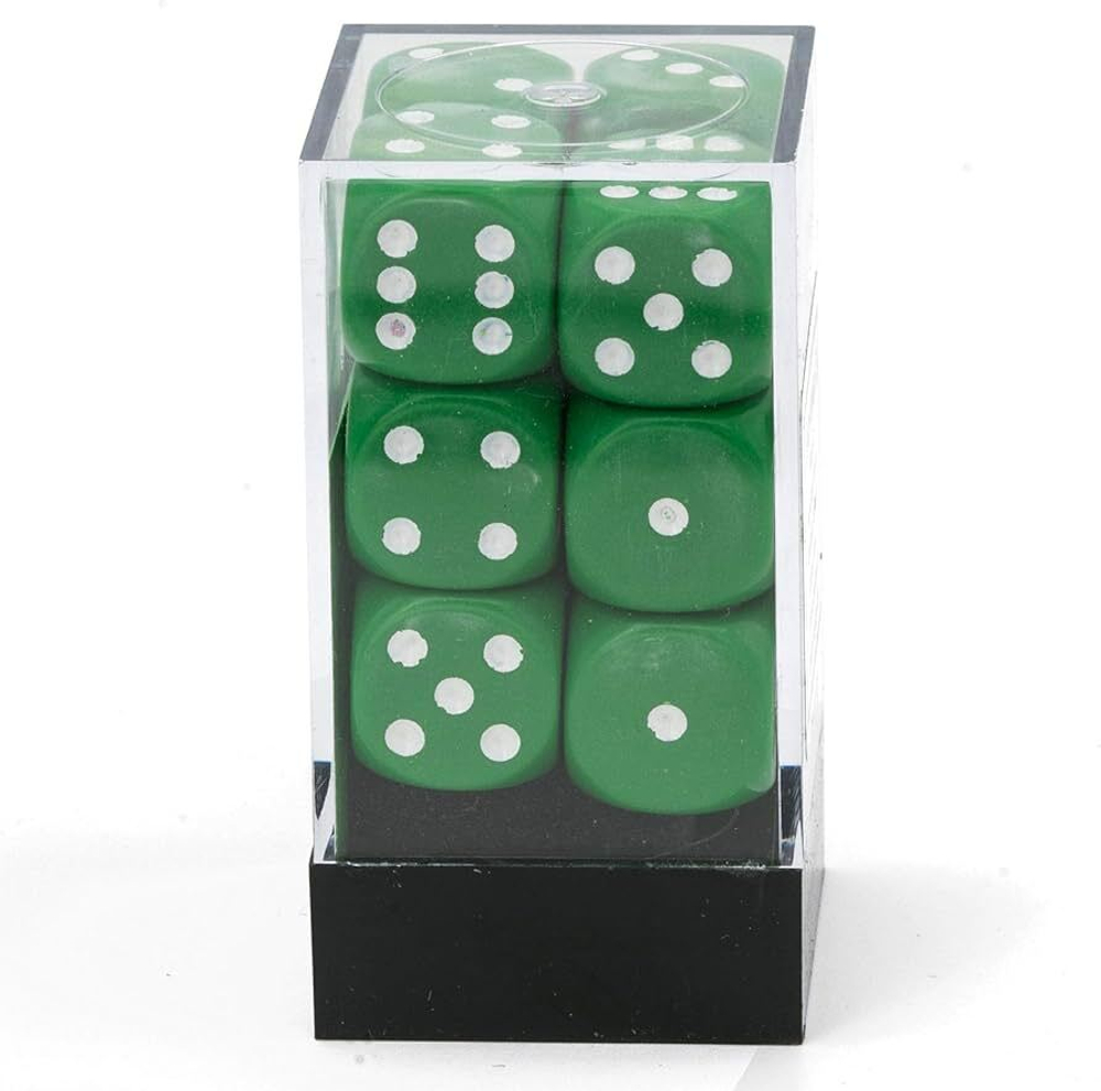 Chessex 12-D6 set (16mm) - Opaque Green/White