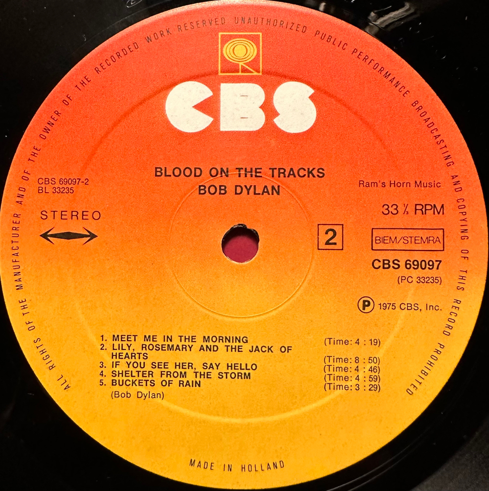 Bob Dylan - Blood On The Tracks (Голландия 1975г.)