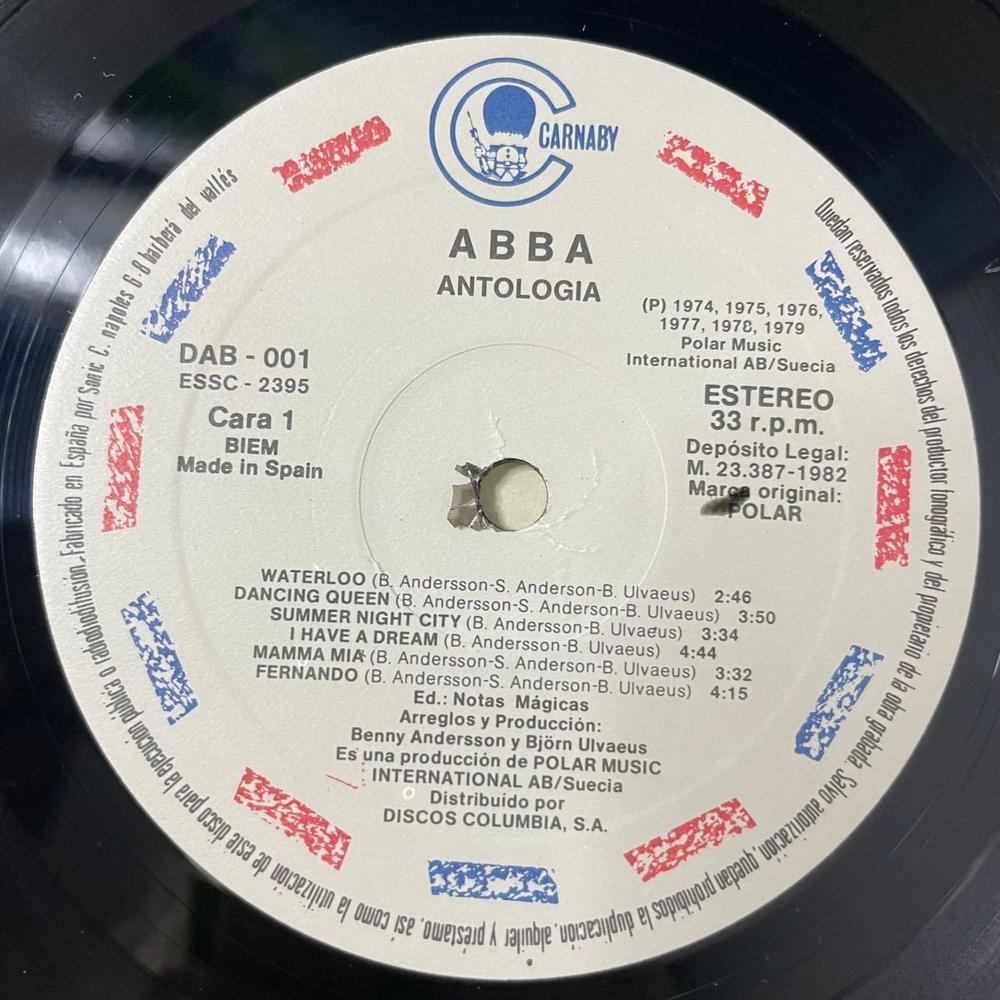 Винтажная виниловая пластинка LP Сборник ABBA АББА Antologia (Испания 1982) Mamma Mia
