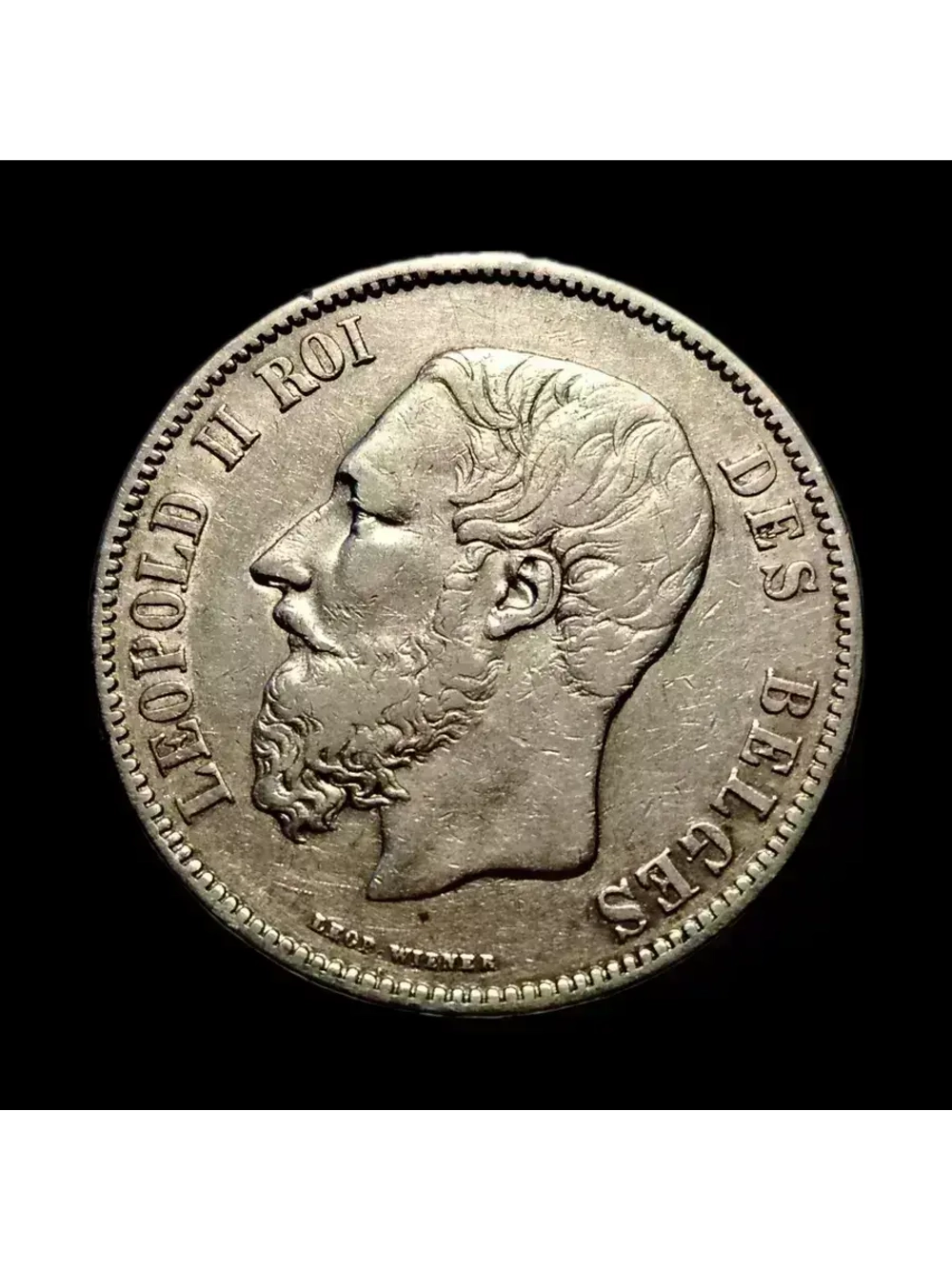 Монета Бельгии 5 франков 1869 год "Леопольд II"