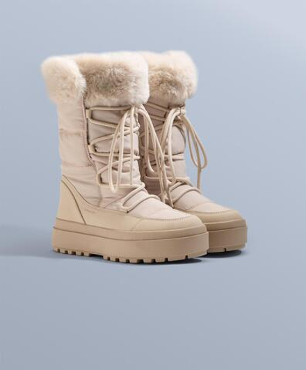 OYSHO Ботинки après-ski на шнуровке с мехом, серо-коричневый