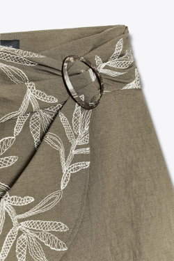 ZARA ЮБКА-ШОРТЫ С ЗАПАХОМ И ВЫШИВКОЙ, ХАКИ