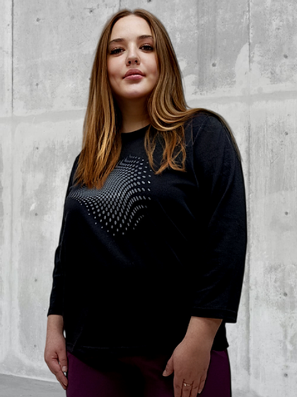 24417 Лонгслив женский, рукав 3/4 с печатью кулирка черный (60)