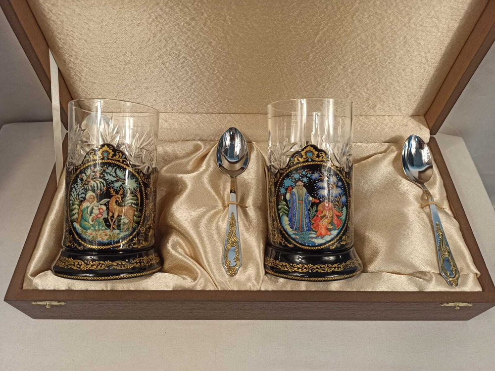 Чайный набор подстаканников (Ручная роспись Палех) №1