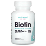 Nutricost, биотин с фолатом и коллагеном для женщин, 10 000 мкг, 120 капсул