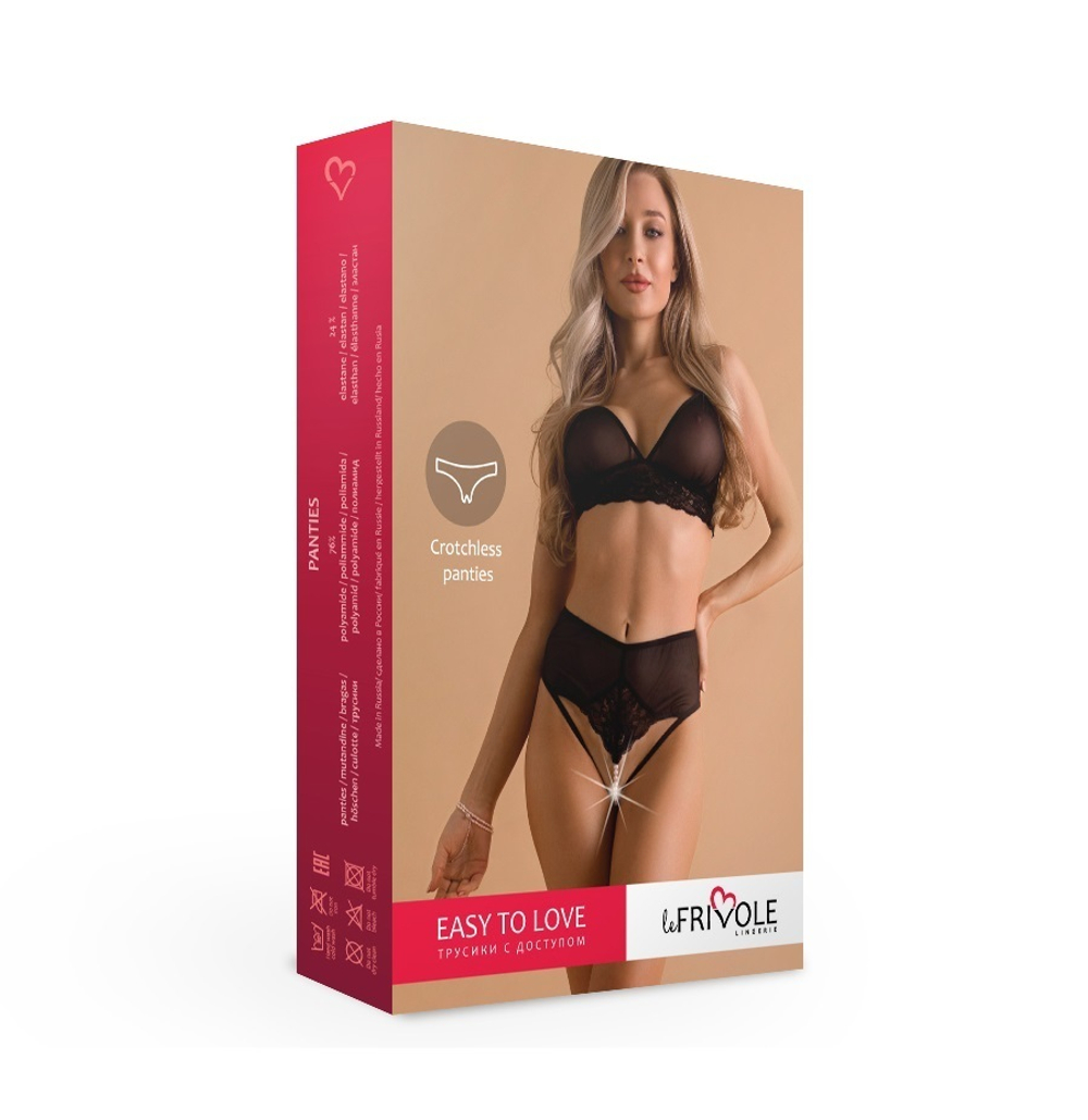 Трусики с доступом жемчугом и кружевными вставками Le Frivole черные (42-44)