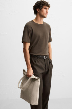 ZARA ТКАНЕВАЯ СУМКА-ШОПЕР, ЭКРЮ