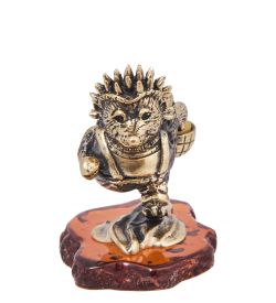 Народные промыслы AM-4130 Фигурка «Ежик с Лукошком» (латунь, янтарь)