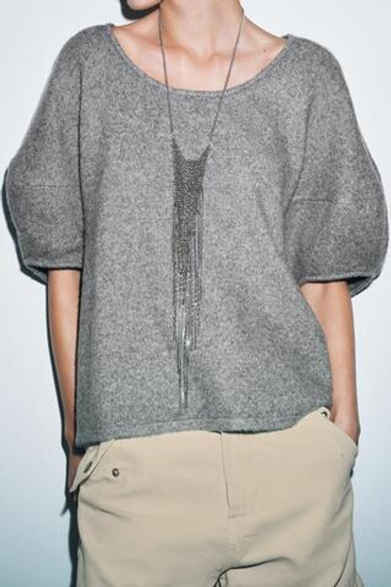 ZARA СВОБОДНЫЙ СВИТЕР ИЗ ТРИКОТАЖА, СЕРЫЙ