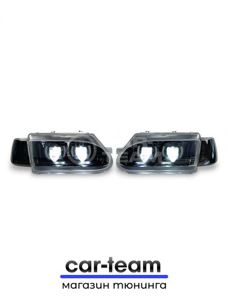 Фары ВАЗ 2113, 2114, 2115 передние с белыми галочками в стиле BMW ver 2.0 c Bi LED модулями, черная маска, тонированные поворотники