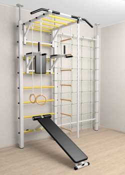 Шведская стенка Sv Sport враспор (Турник рукоход/Брусья/Скамья/Канат/Kольца/Лестница/Канатный лаз/Сетка)