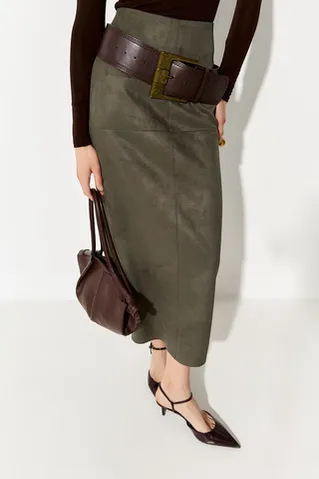 Юбка карандаш из экозамши цвета хаки