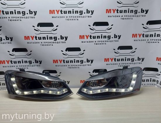 Передние фары Daylight для Volkswagen Polo V (09-17) Black
