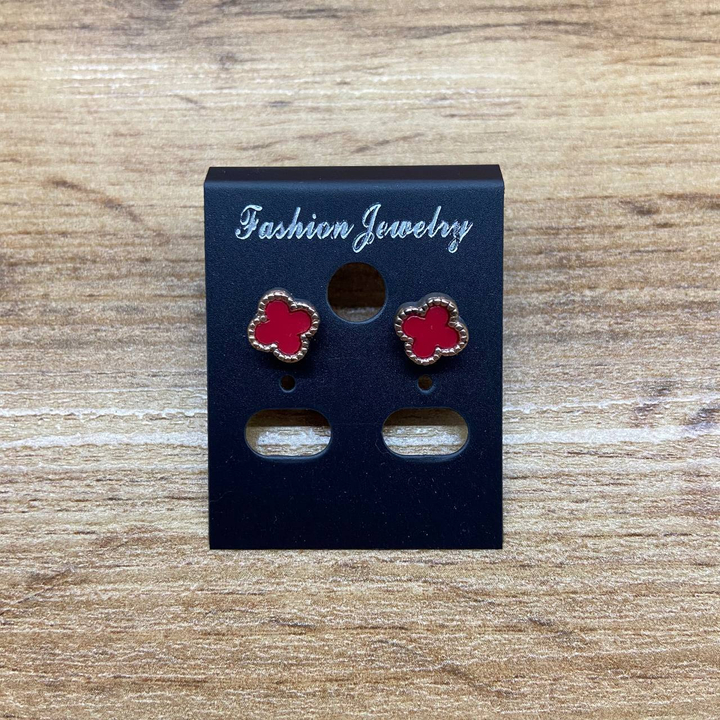 Серьги Small Четырехлистник эмаль цветная цвет красный металл золотистый