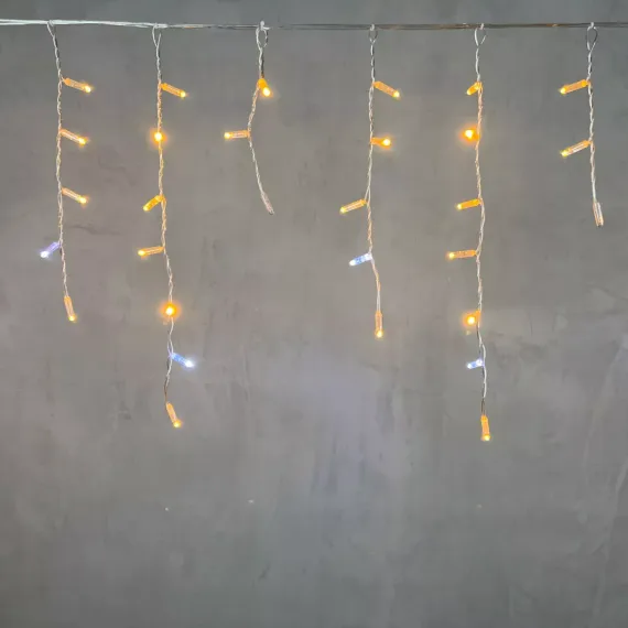 Светодиодная бахрома с колпачком 4,9 x 0,5 м желтая с мерцанием белого диода 220В, 200 LED, провод прозрачный ПВХ, IP65 (PIL200BLWCAP-10-2Y)