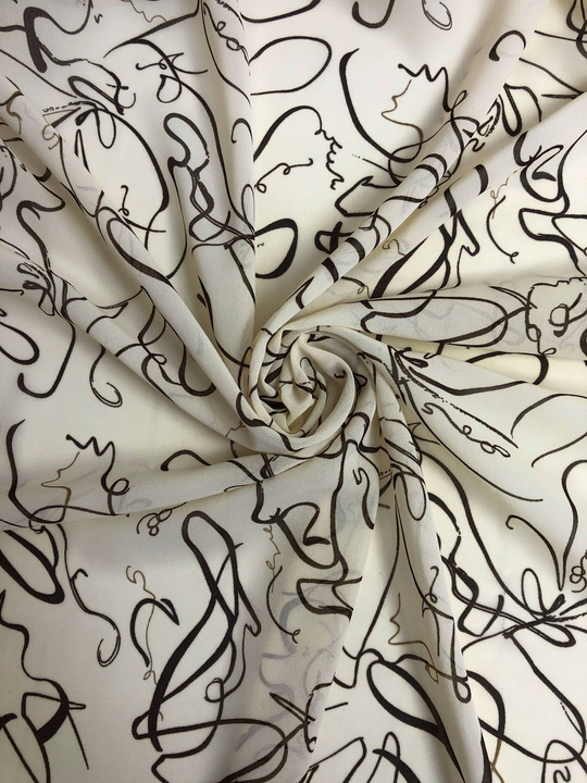 Шифон принт, линии коричневые на кремовом Моналиса BST3505AD1C1