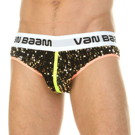 Мужские трусы слипы белые с золотистыми пайетками спереди Van Baam VB0210