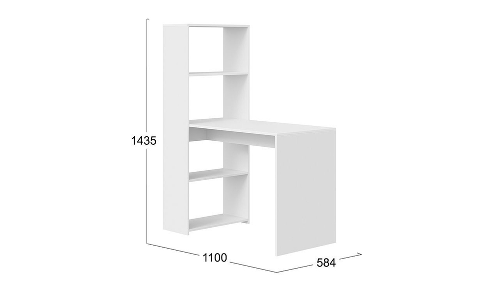 Стол письменный с полками и шкафом Белый Ясень 110х58,4х143,5 см