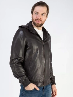 Кожаная куртка демисезонная с капюшоном