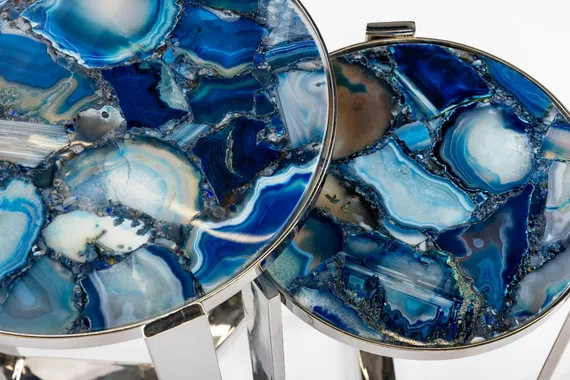 Кофейный столик Blue Agate Silver L, Ø35х55 см