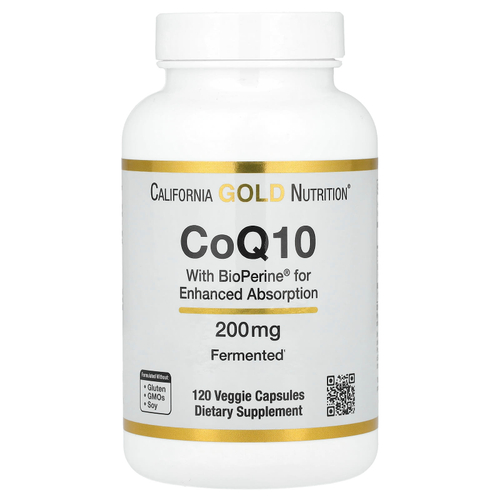California Gold Nutrition, коэнзим Q10 с Bioperine® и экстрактом чёрного перца, улучшенная биодоступность, 200 мг, 120 растительных капсул