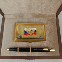 Набор "Гербовый" №27 визитница (Златоуст), ручка Паркер