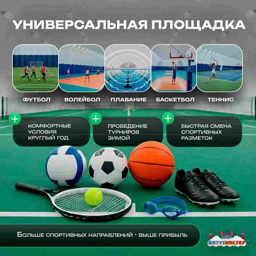 Ангар пневмокаркасный для спорта и мероприятий «Старт» 50х20х15 м — из ПВХ, зелёный