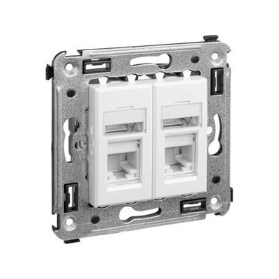 Компьютерная розетка RJ-45 в стену, кат.6А двойная, "Avanti", "Белое облако"