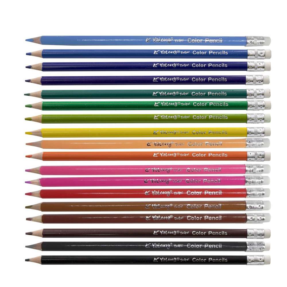 Карандаши цветные с ластиком Yalong 18 цв., "Неоновые животные" деревянные, трехгранные, заточенные, грифель 3.0 мм, картон. уп., европодвес