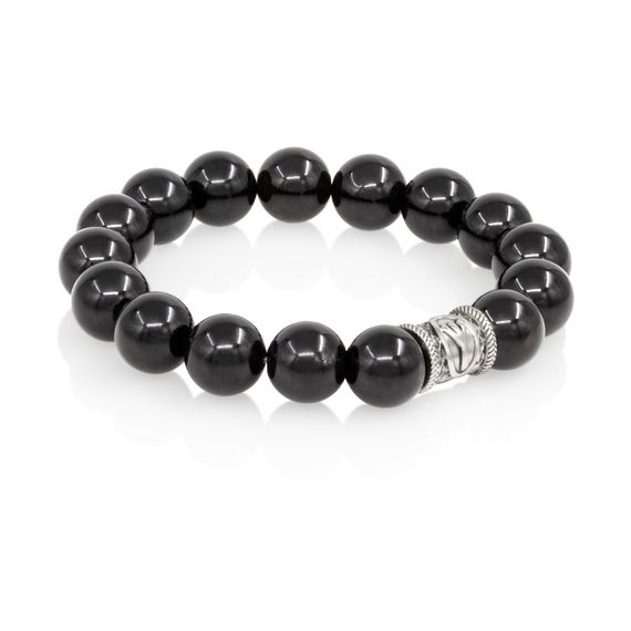 Браслет Защита из природного мориона с руной Альгиз из мельхиора, вид 1