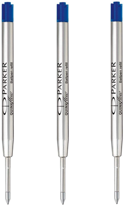 Parker Стержень для шариковой ручки Quink Flow (3шт),  M, синий (в блистере)