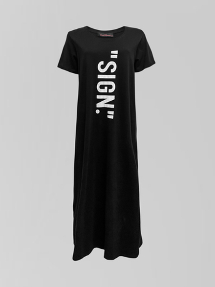 Платье Punk Queen 4108 удлиненное прямое с надписью Sign